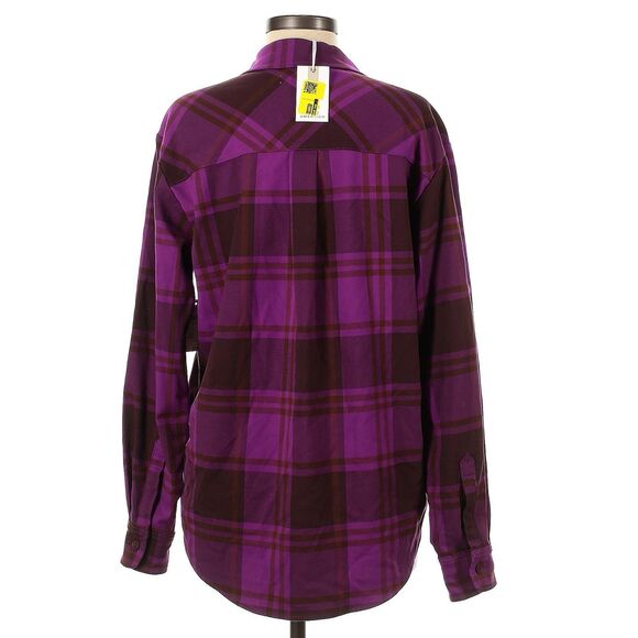 Good American Womens Size 7 XXXL Plum Plaid Flannel Button Up Shacket NEW - Picture 2 of 4